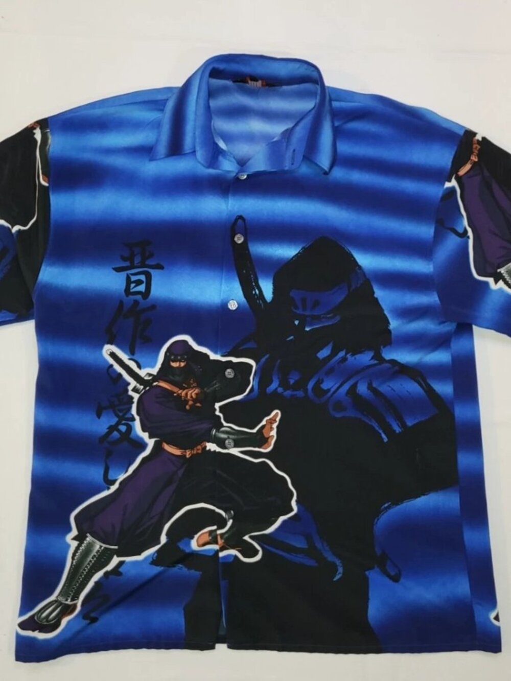 Mecca Sport Ninja Graphic Polo Shirt Men's Large Blue Japanese Martial Arts Prin
